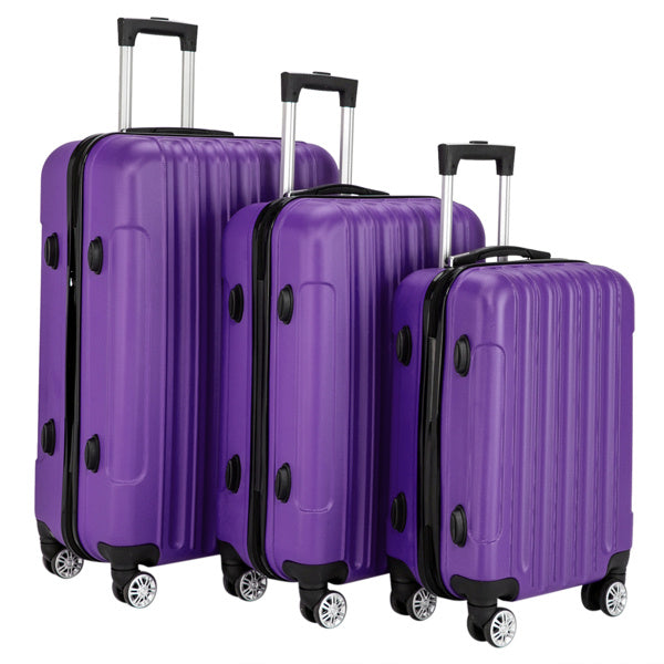 Durable 3-Piece Travel Luggage – ABS Hard Shell, Classic Purple