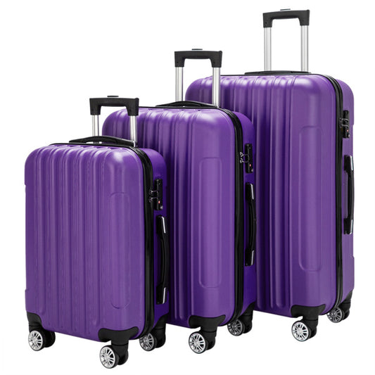Durable 3-Piece Travel Luggage – ABS Hard Shell, Classic Purple