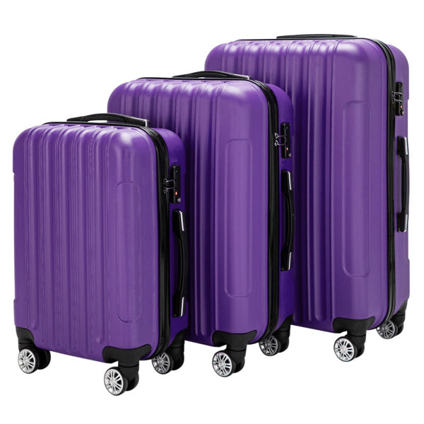 Durable 3-Piece Travel Luggage – ABS Hard Shell, Classic Purple